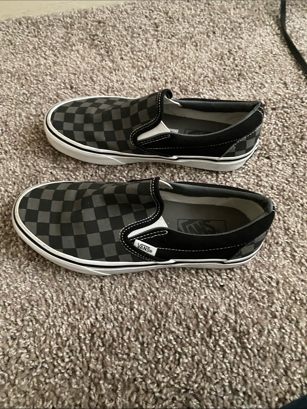 Women’s Vans Slip-On Checkerboard Canvas Loafers in Black and Gray - Picture 2 of 5